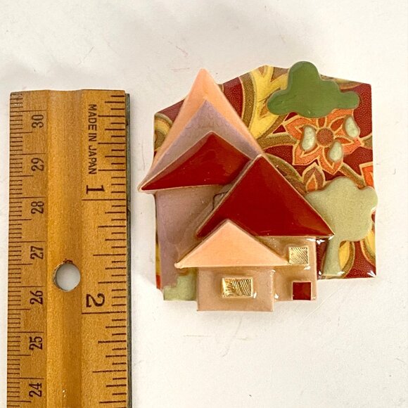 House Pins By Lucinda Large Resin Village Handmade Pin Brooch Wallpaper Backing - Picture 8 of 8
